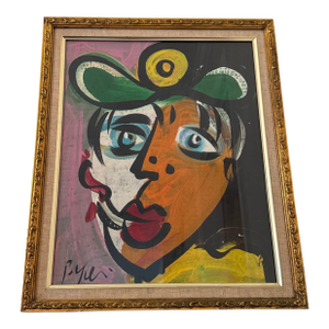 1970s Vintage Abstract Portraiture; Original Artwork by Peter Robert Keil, Framed
