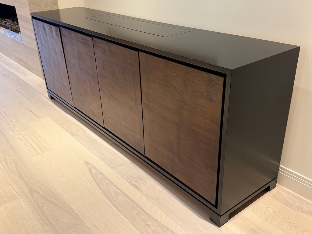 Custom Walnut & Bamboo Contemporary Sideboard / Luxury Designer Credenza