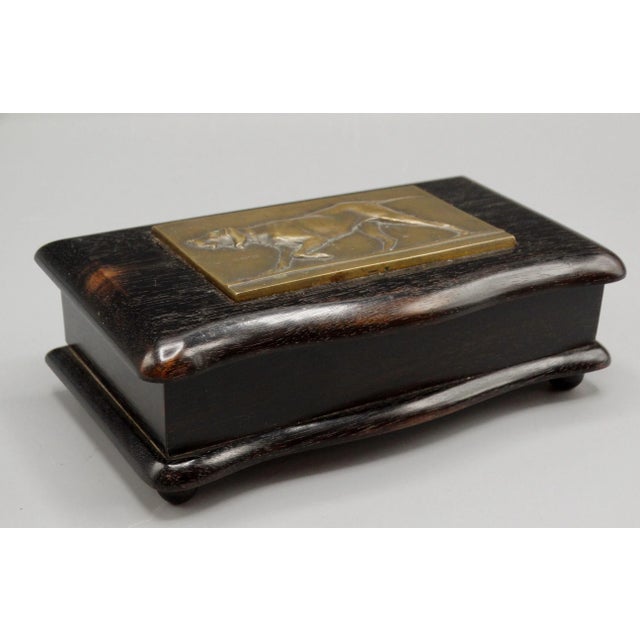 Antique English Ebony Box With Bronze Hunting With Dog For Sale - Image 6 of 10