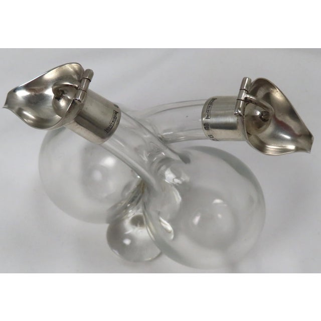 Circa 1907 Early English Arts & Crafts Hand Blown Crystal With Sterling Silver Vinegar & Oil Bottles For Sale - Image 4 of 13