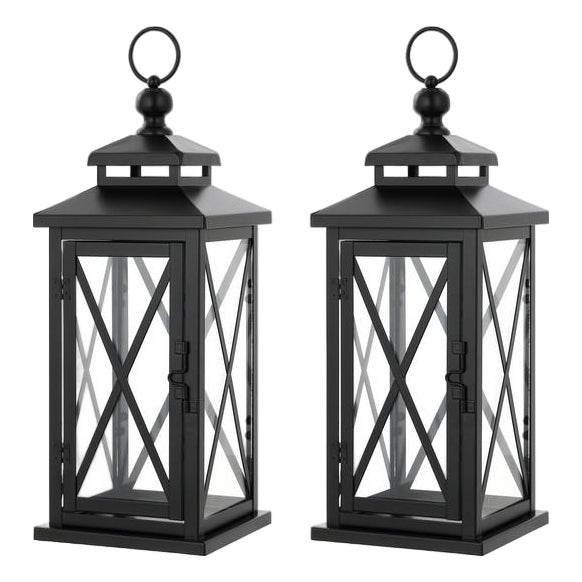 Lirio 17.5" Black Small Outdoor Lantern, Set of 2 For Sale