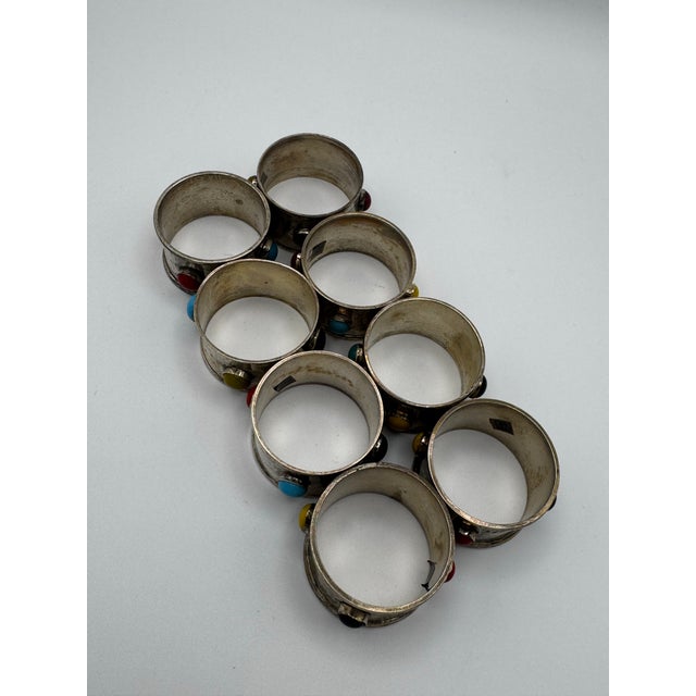 1950s MCM Silver and Gemstone Napkins, Set of 8, Made in India For Sale - Image 5 of 12