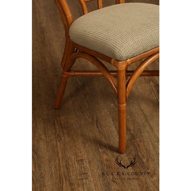 Coastal Style Pair Of Rattan Dining Chairs With Upholstered Seats For Sale - Image 18 of 18