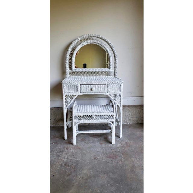 Shabby Chic White Wicker Vanity with Stool 2 Pieces Chairish