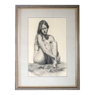 Late 20th Century Mitch Caster Charcoal and Pastel Drawing on Paper, Nude Montana For Sale