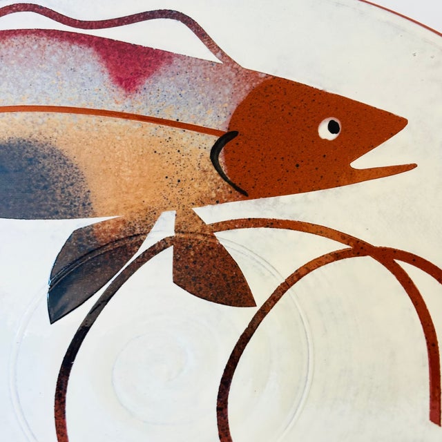 Late 20th Century Vintage Hand Painted Studio Pottery Fish Plate / Wall Hanging For Sale - Image 5 of 10