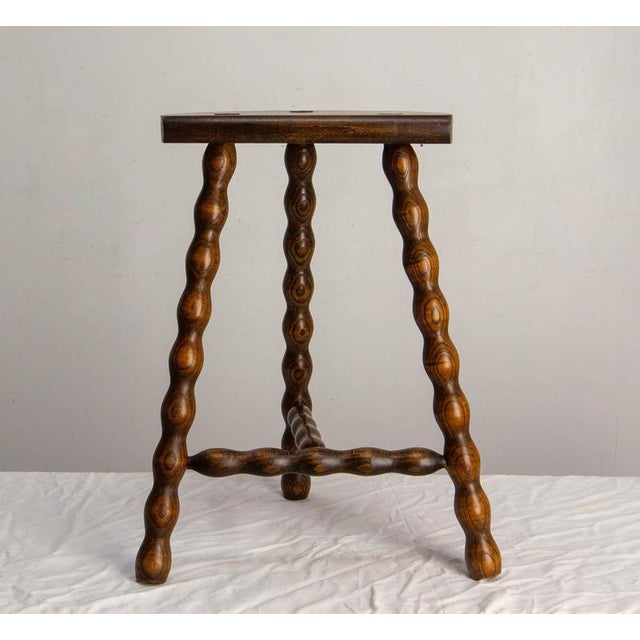 Wood Three Legs Beech Half-Moon Shapped Stool, France, 1960 For Sale - Image 7 of 9