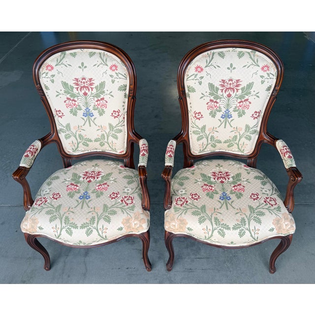 Vintage John Widdicomb Floral Upholstered Dining Chairs, Set of 12 For Sale - Image 9 of 17