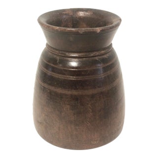 Primitive Wood Vase With Repair For Sale
