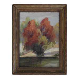 Small Early 20th Century Plein Air Riverside Landscape Painting