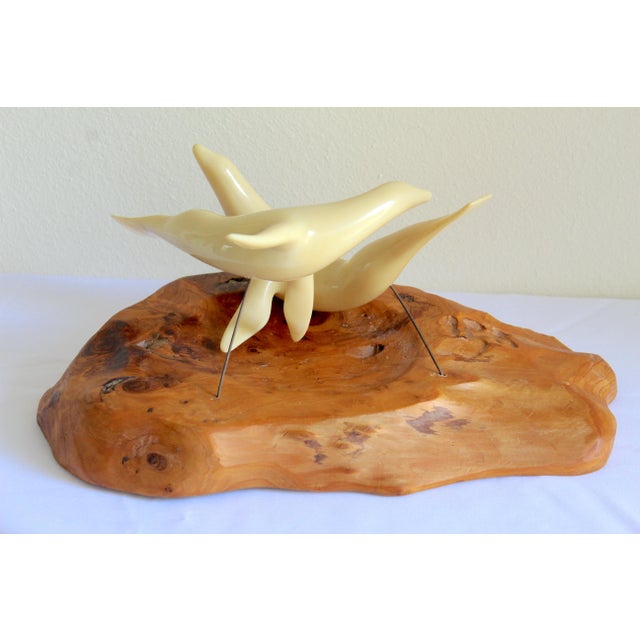 Vintage Mid-Century Modern John Perry Style Pellucida Seals on Burlwood Sculpture For Sale - Image 12 of 17