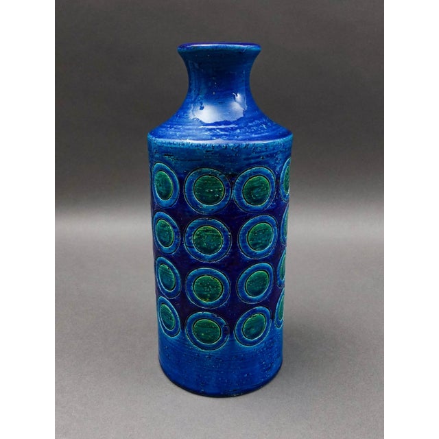 Aldo Londi Mid 20th Century Bitossi Italy Aldo Londi Rimini Blue Glazed Circles Art Pottery Vase For Sale - Image 4 of 8