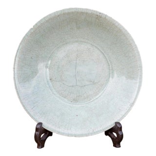 Antique Chinese Ming Dynasty Longquan Celadon Charger, 1644 For Sale