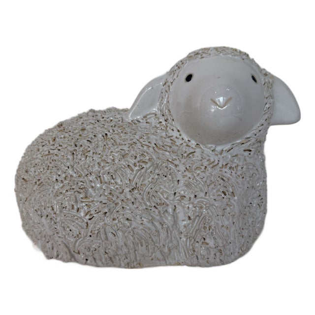 English Staffordshire-Style Glazed Ceramic Recumbent Lamb Sculpture For Sale