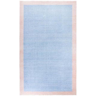Doris Leslie Blau Indian Dhurrie Vintage Light Blue Flatweave Cotton Carpet For Sale