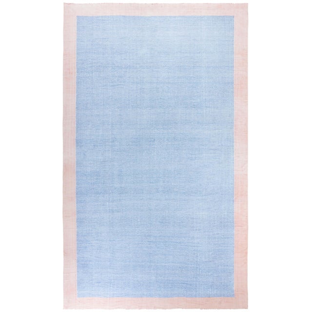 Doris Leslie Blau Indian Dhurrie Vintage Light Blue Flatweave Cotton Carpet For Sale