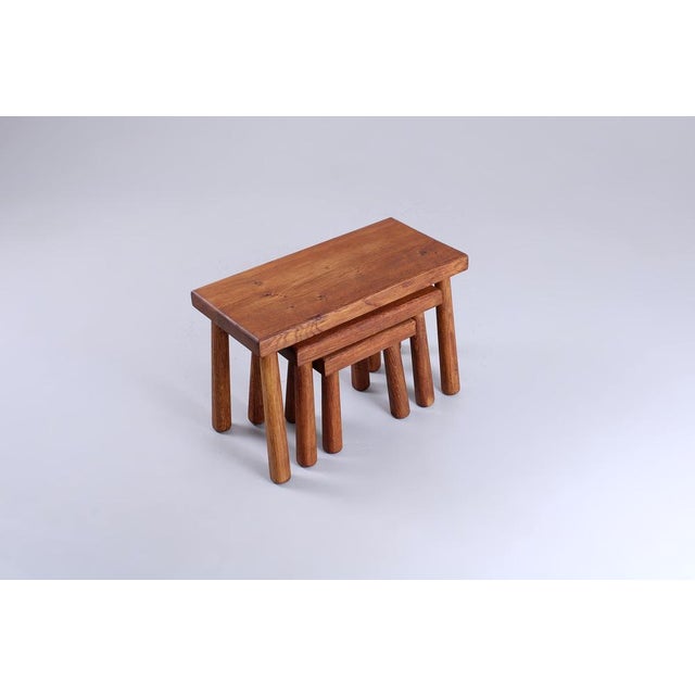 Mid-Century Modern Oak Nesting Tables from Charlotte Perriand, 1960s, Set of 3 For Sale - Image 3 of 15
