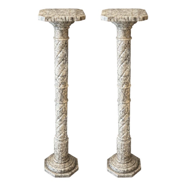 Pair of Italian Slender Marble Pedestals, 20th Century For Sale