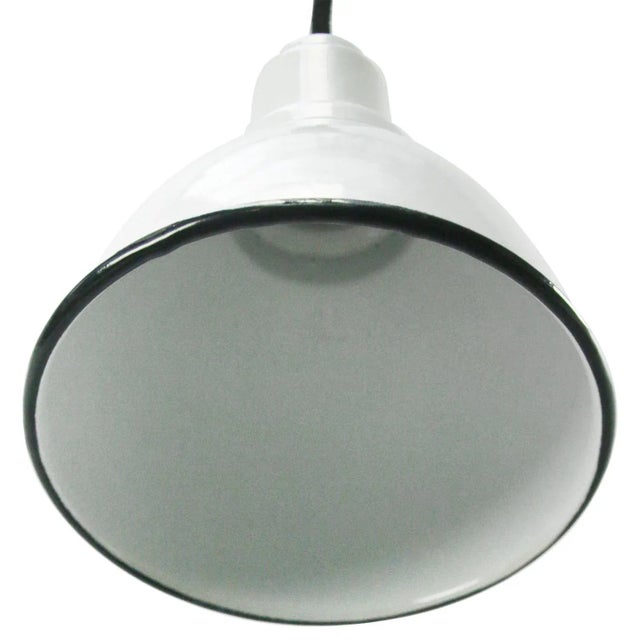 Industrial Vintage Industrial White Enamel Factory Pendant Lights For Sale - Image 3 of 5