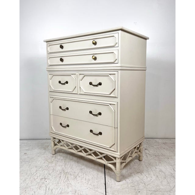 Boho Chic Vintage Tall Ficks Reed Rattan Chest of Drawers For Sale - Image 3 of 11