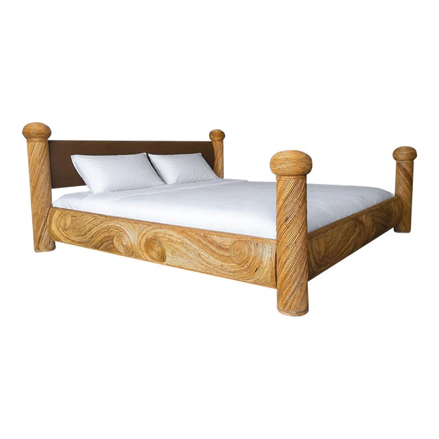 Coastal Reeded Bamboo Wicker Rattan Bed - King Size For Sale