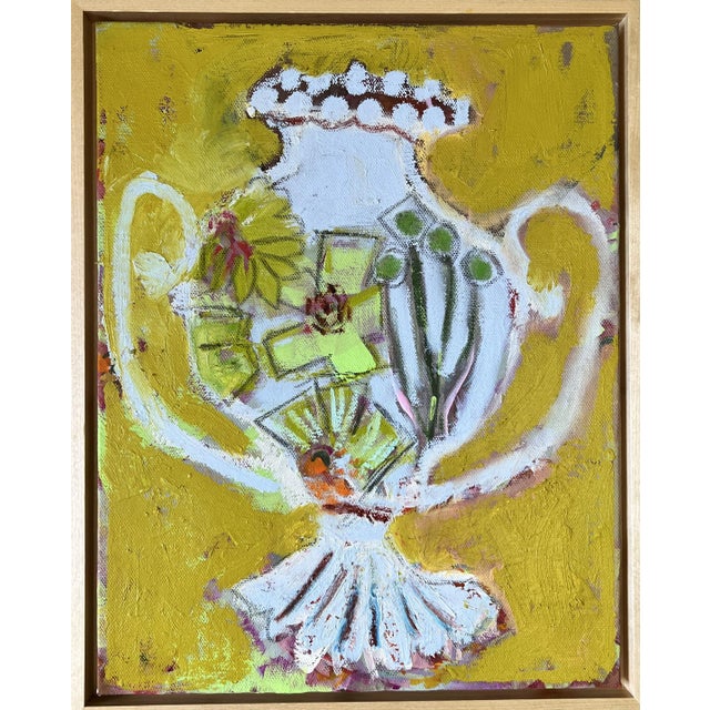 Oil on gallery wrapped stretched canvas, this original painting is framed in solid maple wood. Will arrive with hanging...