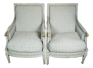 Louis XVI Style Bergeres, a Pair