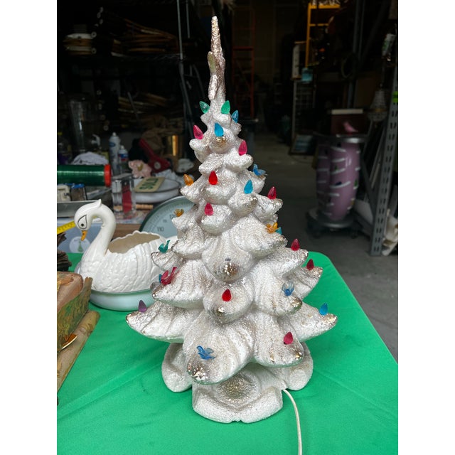 1970s White Light-Up Christmas Tree With Wind-Up Music Box (Rudolph the Red Nosed Reindeer) For Sale - Image 4 of 7