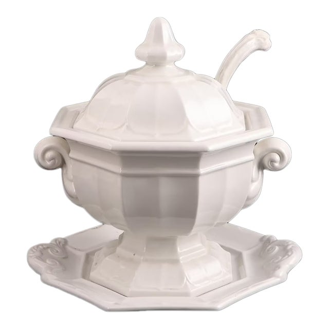 Vintage Red Cliff White Ceramic Soup Tureen Sydenham With Underplate & Ladle For Sale