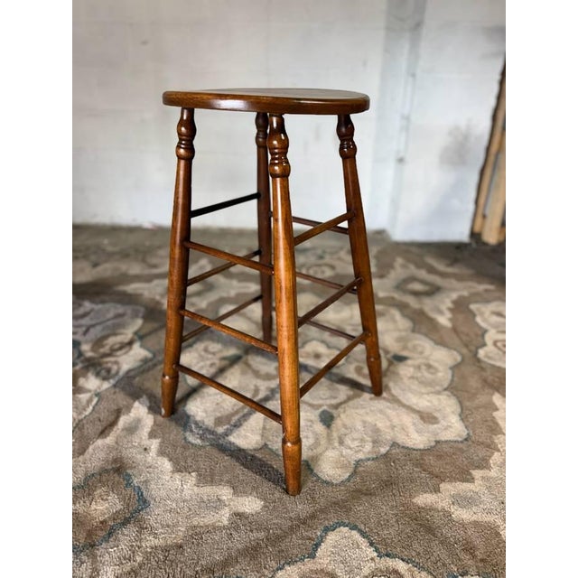 Vintage Early American Shaker Style Oak Wood Bar Stools. Set of 5 For Sale - Image 12 of 12