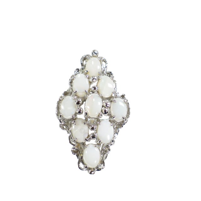 Mid-Century Modern Vintage 1970s Sterling & White Opal Cocktail Ring For Sale - Image 3 of 6