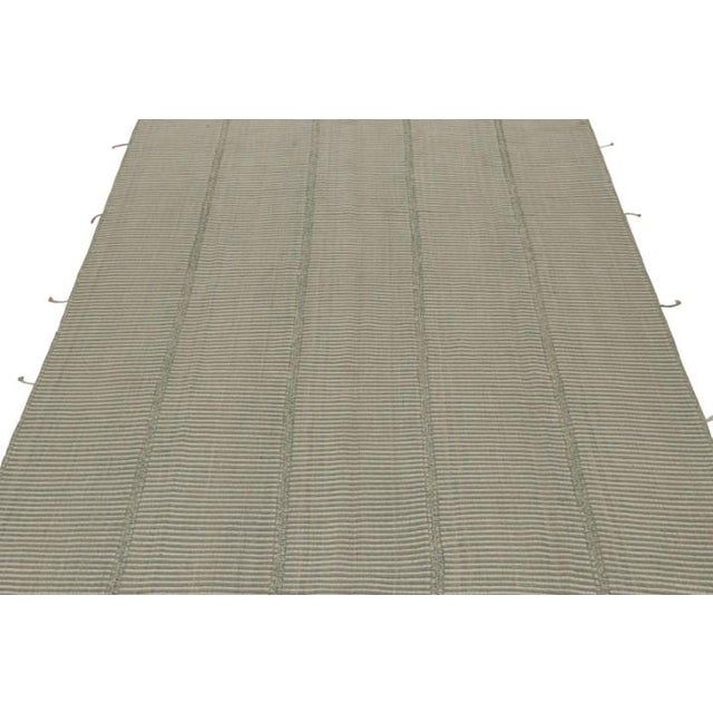 Contemporary Rug & Kilim’s Modern Kilim in Gray With Stripes & Beige-Blue Accents For Sale - Image 3 of 7