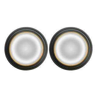Circular Black Convex Regency Style Mirrors, England, 1890s, Set of 2 For Sale