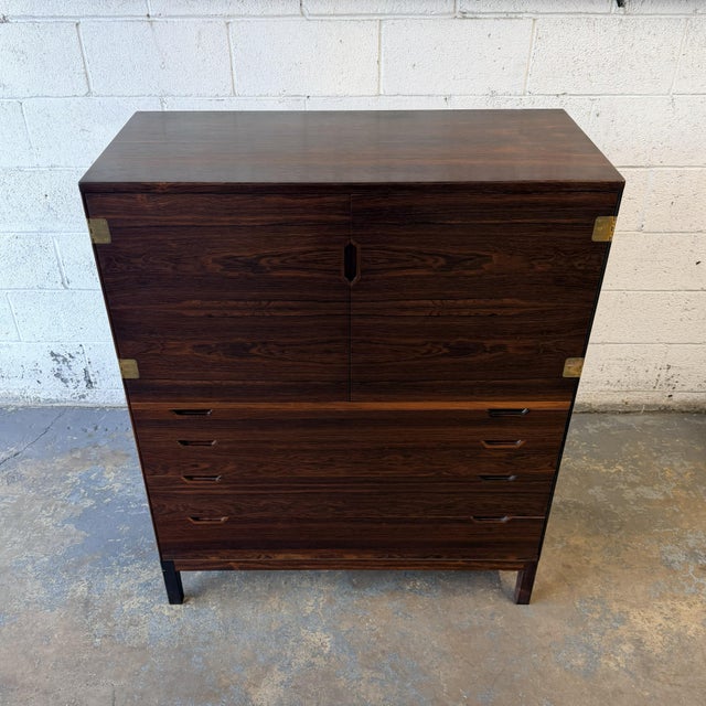 Svend Langkilde Vintage 1960s Danish Mid-Century Rosewood Brass Hinge High Chest by Svend Langkilde For Sale - Image 4 of 11