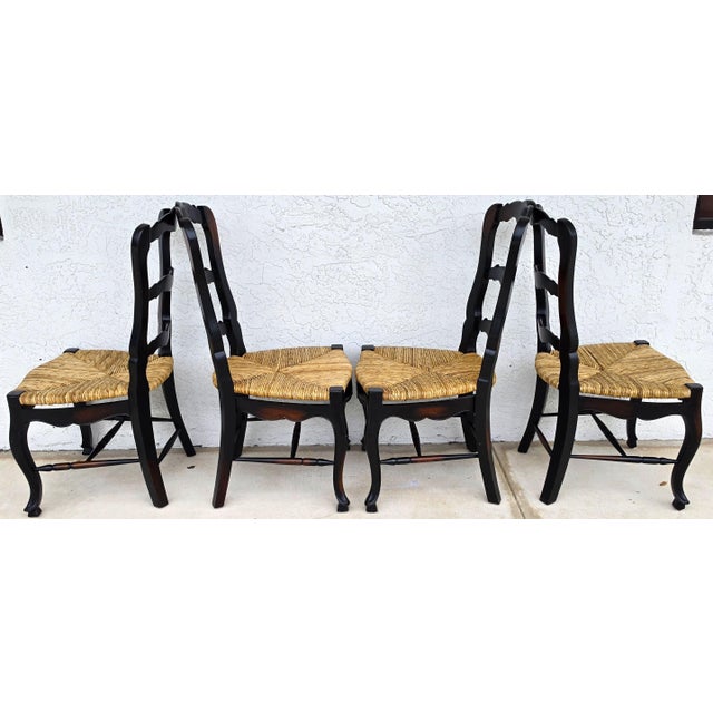 French Country Ladderback Rush Seat Dining Chairs Set of 4 For Sale - Image 4 of 18