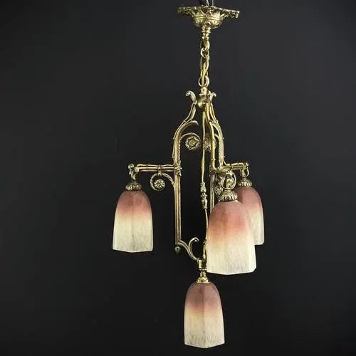 Art Deco Pate De Verre Hanging Lamp in Bronze, 1930s For Sale - Image 11 of 12