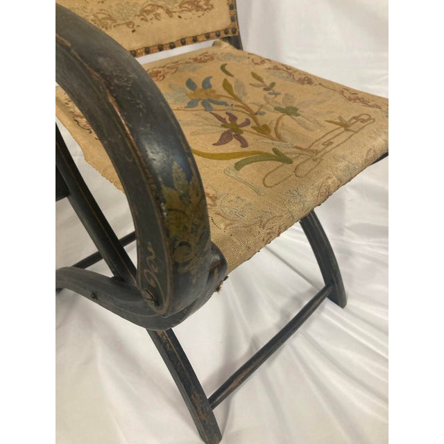 Napoleon III Ebonized Folding Armchair — Original Crewelwork, c.1875 For Sale - Image 11 of 14
