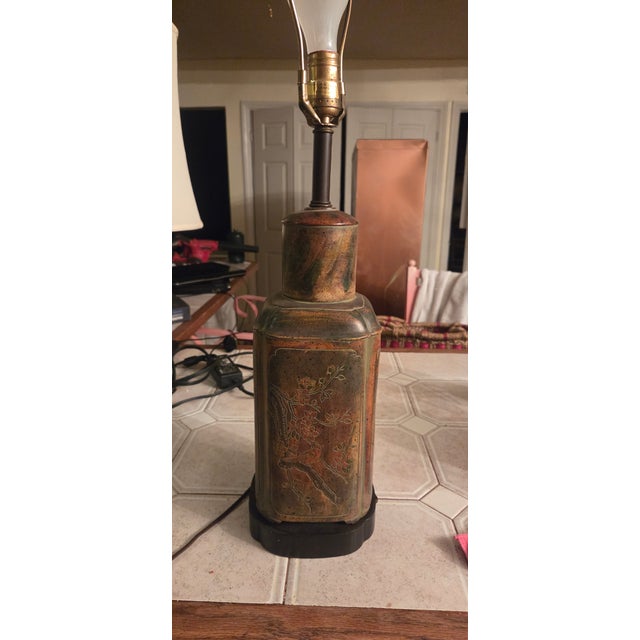 Mid-Century Modern Vintage Frederick Cooper Chinoiserie Tea Canister Table Lamp With Bird & Floral Motifs For Sale - Image 3 of 11