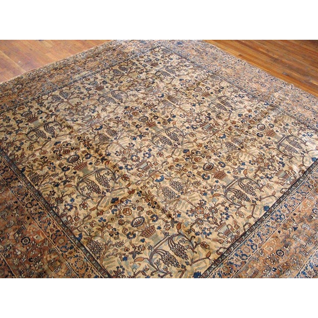 Traditional Pretty Floral Design in a Ivory Open Field Antique Persian Khorasan Moud Rug For Sale - Image 3 of 6