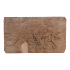 Weathered Teak Hand-Carved Elephant Carving