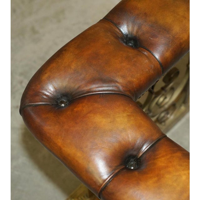 Antique Club Fender with Brown Leather Chesterfield Seats For Sale - Image 14 of 18