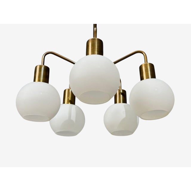 Danish Modern, Pendant Light, Brass, Opal Glass, Denmark, 1970s For Sale In New York - Image 6 of 11