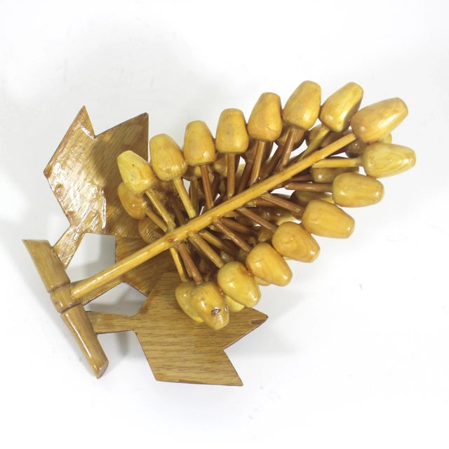 Fabulous mid century modern wood grape cluster with wood stem and leaves. These are large. In very good vintage condition....