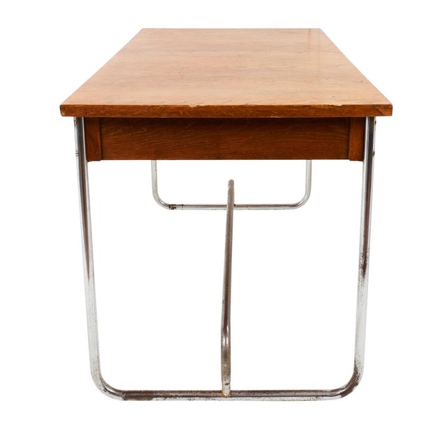 Mid-Century Modern 1930s Schumacher French Tubular Oak & Chrome Desk with Drawers For Sale - Image 3 of 6