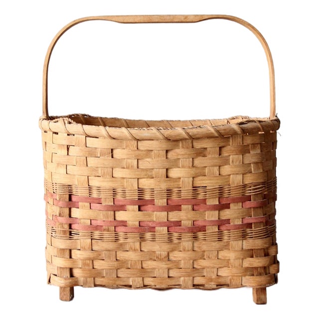 Vintage Footed American Splint Basket For Sale