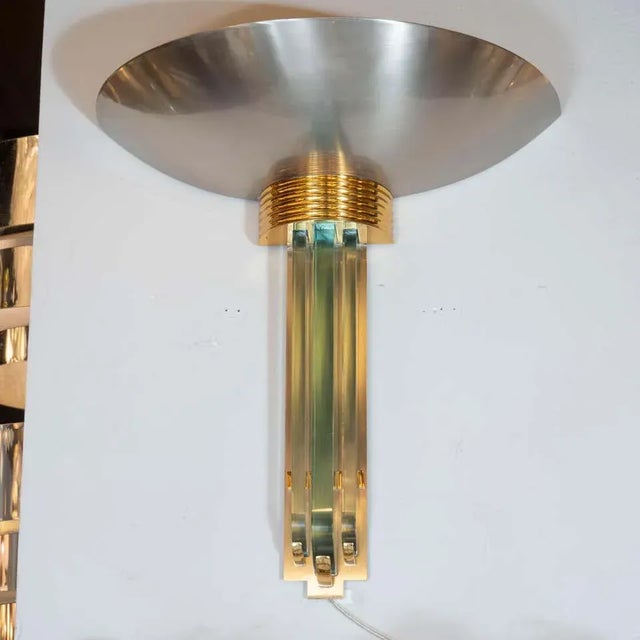 Metal Mid-Century Modern Art Deco Revival Contrasting Metallic Sconce For Sale - Image 7 of 9