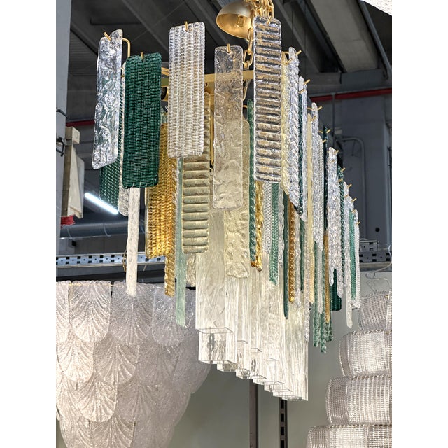 Gold Monumental Italian Rectangular Strip “Listelli” Murano Glass Chandelier by Simoeng For Sale - Image 8 of 14