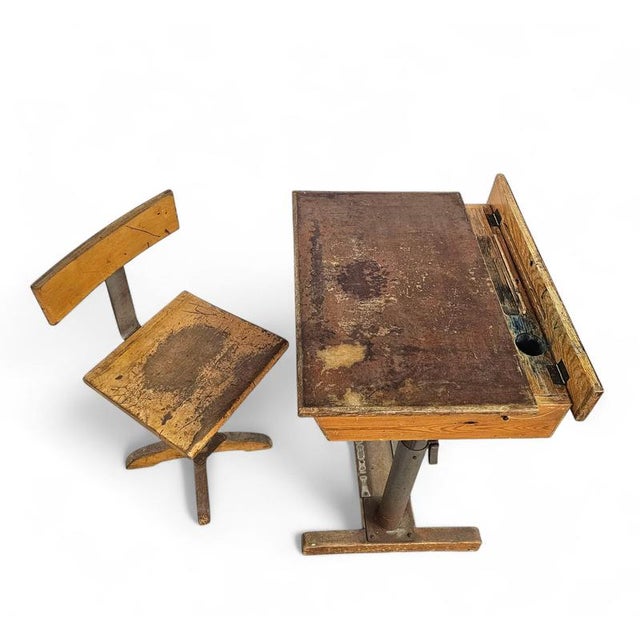 20th Century Adjustable School Chair and Table from Grythyttan, Set of 2 For Sale - Image 3 of 18