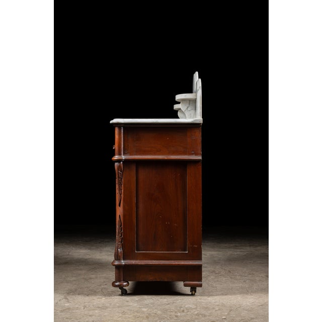 Late 19th Century Late 19th Century Eastlake Victorian Walnut Commode Wash Stand With Marble Top For Sale - Image 5 of 11