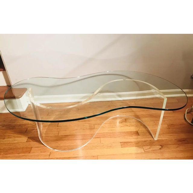 1970s Lucite Coffee Table S Snake Wave Curvy Acrylic Transparent Charles Hollis or Vladimir Kagan Style Only Base Vintage For Sale - Image 9 of 10